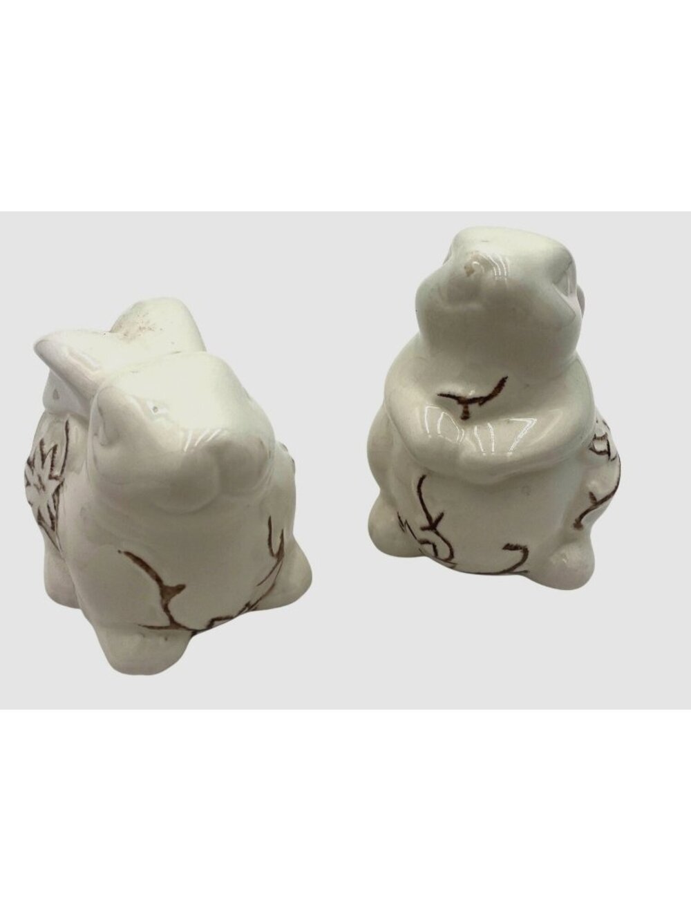 Ceramic Bunny Figurines Set Of 2 Floral Design For Home Decor